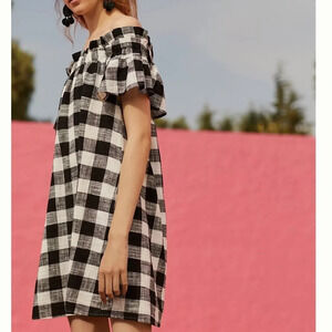 Anthropologie Gingham Off The Shoulder Dress
